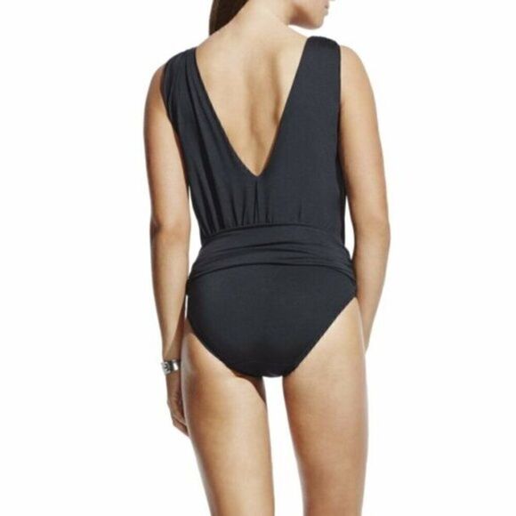 Vince Camuto Black Cruise Draped V-Neck Plunge Swimsuit - Picture 2 of 10